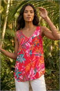 Red Tropical Print V-Neck Button Cami Top, Image 1 of 4