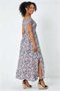 Blue Petite Floral Shirred Bardot Maxi Dress, Image 3 of 5