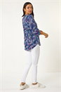 PINK Textured Abstract Print V-Neck Stretch Top, Image 3 of 5