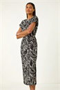 Black Linear Textured Midi Dress, Image 4 of 5