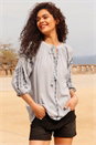 Light Blue Embroidered Tassel Detail Top, Image 1 of 5