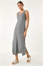 Grey Bias Linen Blend Midi Dress, Image 2 of 5