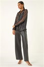 Black Dobby Plisse Button Up Blouse, Image 2 of 5