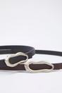 Multi Double Pack Silver Sculptural Buckle Slim Faux Leather Belt, Image 2 of 2