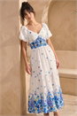 Blue Dusk Floral Print Puff Sleeve Midi Dress, Image 2 of 4