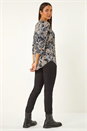 Beige Abstract Print Zip Top, Image 2 of 5