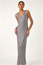 Grey Sequin Side Twist Wrap Maxi Dress, Image 1 of 5