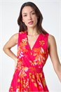 Cerise Floral Print Chiffon Shirred Asymmetric Dress, Image 4 of 6