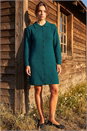 Dark Green Petite Button Collar Knit Dress, Image 2 of 4