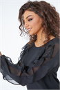 Black Petite Frill Sleeve Top, Image 4 of 5