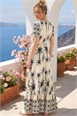 Ivory  Palm Print Button Tie Maxi Dress, Image 2 of 4