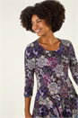 Purple Floral Puff Print Hanky Hem Top, Image 4 of 5