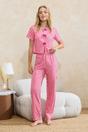 Pink Stripe Bow Front 3-Piece Short Sleeve Cotton Pyjama Set, Image 2 of 4