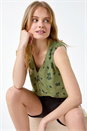 Khaki Floral Print Button Detail Vest Top, Image 1 of 5