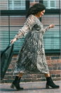 Beige Curve Animal Print Frill Midi Dress, Image 1 of 7