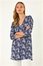 Navy  Paisley Print V-Neck Stretch Top, Image 4 of 4