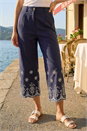 Navy  Broderie Cotton Culottes, Image 2 of 4