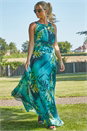 Aqua Tropical Print Maxi Dress, Image 1 of 5