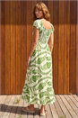 Green Leaf Print Shirred Maxi Dress, Image 2 of 4