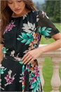 Black Floral Print Pleat Neck Midi Dress , Image 4 of 4