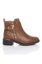 Tan AJVANI Tan Gold Zip Chunky Sole Buckle Ankle Boots, Image 1 of 5
