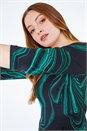 Green Abstract Marble Print Midi Dress , Image 4 of 5