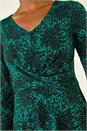 Teal Speckled Print Wrap Bodice Midi Dress, Image 5 of 5