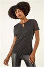 Black Embellished Keyhole Stretch Top, Image 1 of 5