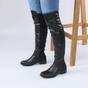 Black Low Heel Elastic Gold Zip Over The Knee Boots, Image 5 of 6