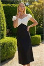 Black Frill Contrast Bardot Dress, Image 2 of 4