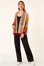 Beige Colour Block Knit Cardigan, Image 1 of 6