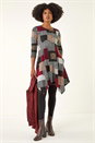 Red Patchwork Pocket Detail Stretch Dress, Image 1 of 5