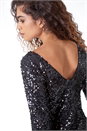Black Ruched Waist Sequin Mini Dress, Image 3 of 5