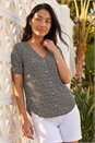 Black Petite Spot V-Neck Stretch Blouse, Image 3 of 4