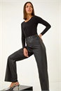 Black Coated Stretch Waist Wide Leg Jeans, Image 2 of 7