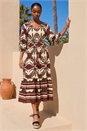 Chocolate Petite Abstract Print V-Neck Midi Dress, Image 1 of 4