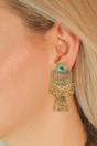 Gold Peacock Indian Boho Oxidised Drop Ethnic Dome Jhumka Earring, Image 2 of 2