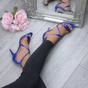 Navy Blue Mid Heel Crossed Straps Wedding Bridal Sandals, Image 5 of 6