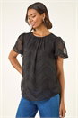 Black Jacquard Zig Zag Top, Image 1 of 5