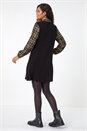 Khaki Geometric Contrast Swing Dress, Image 3 of 5