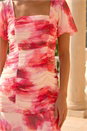 Pink Petite Floral Print Ruched Midi Dress, Image 4 of 4