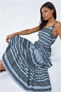 Light Blue Aztec Cotton Tiered Midi Dress, Image 1 of 5