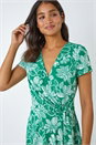 Green Floral Print Stretch Wrap Dress, Image 4 of 5