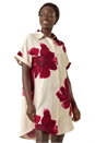 Ivory  Floral Print Shift Shirt Dress, Image 3 of 6