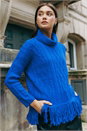 Blue Cable Knit Roll Neck Fringed Jumper, Image 1 of 6