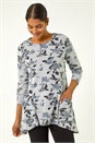 Grey Floral Print Pocket Detail Tunic Stretch Top, Image 2 of 5