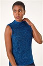 Royal Blue High Neck Fluffy Tinsel Knit Top, Image 4 of 6