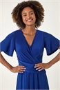 Blue Wrap Over Stretch Dress, Image 4 of 5