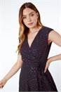 Black Metallic Spot Wrap Midi Dress , Image 4 of 5