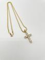 Gold Diamante Cross Pendant Necklace in Gold, Image 1 of 3